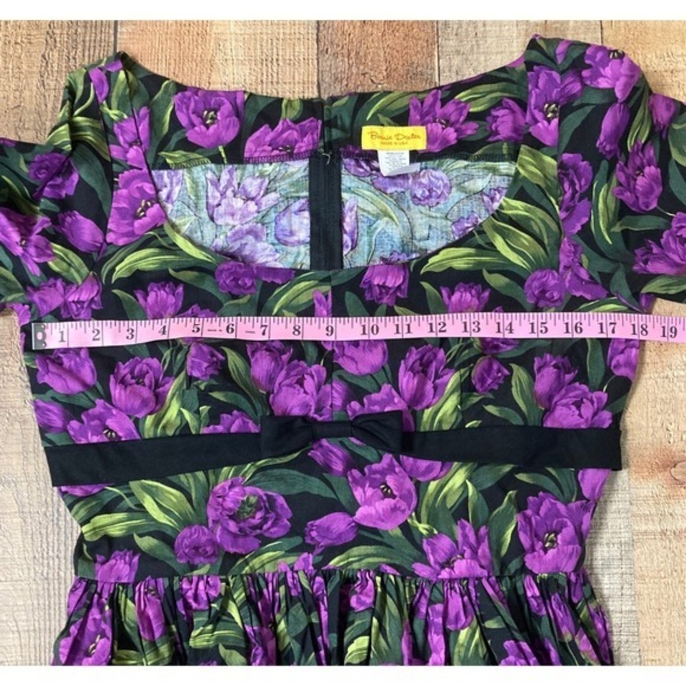 Bernie Dexter Grace Purple Tulip Floral Dress XL Black Rockabilly Pinup USA Made - Picture 7 of 8